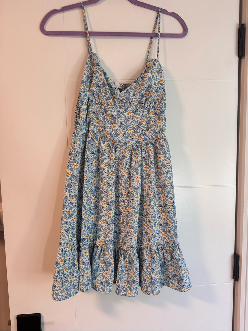 Altar'd State Blue Floral Ruffle-Hem Spaghetti Strap Dress